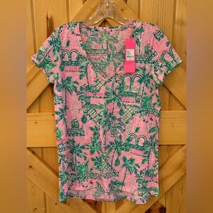 NWT Lilly Pulitzer Etta V-Neck in Mandevilla Baby, Always Worth It, Sz S